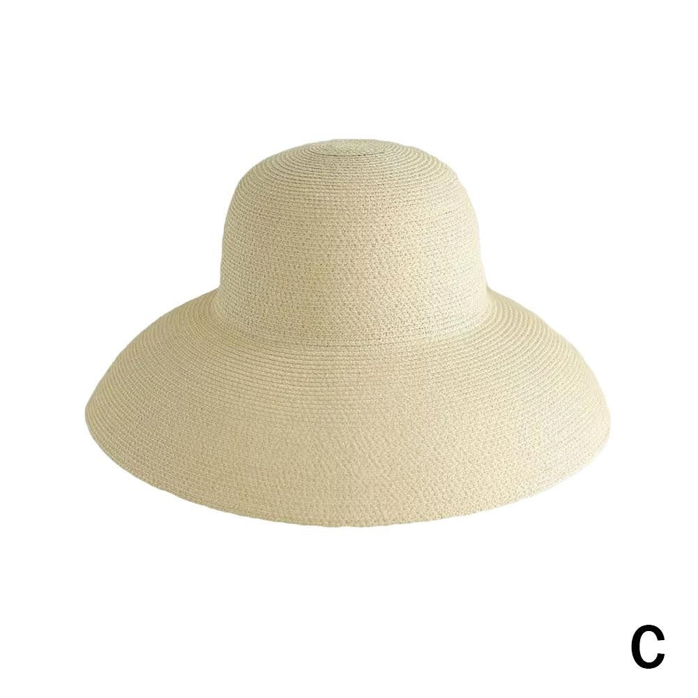 Women Panama Straw Hat Summer Sun Hats Solid Plain Elegant Wide Brim Hat Sunscreen Hepburn Style Beach Hat For Outdoor