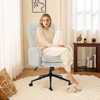 High-Back Home Office Chair,Upholstered Desk Chair with Armrests,Height Adjustable Armchair with Wheels,Swivel Office Desk Chair