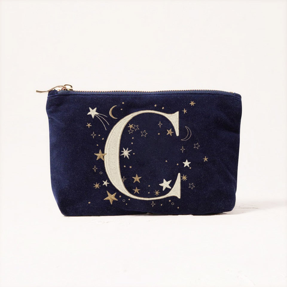 Alphabet Print Velvet Clutch Makeup Bag - Fashionable Cosmetic Pouch with Glittering Star Motif
