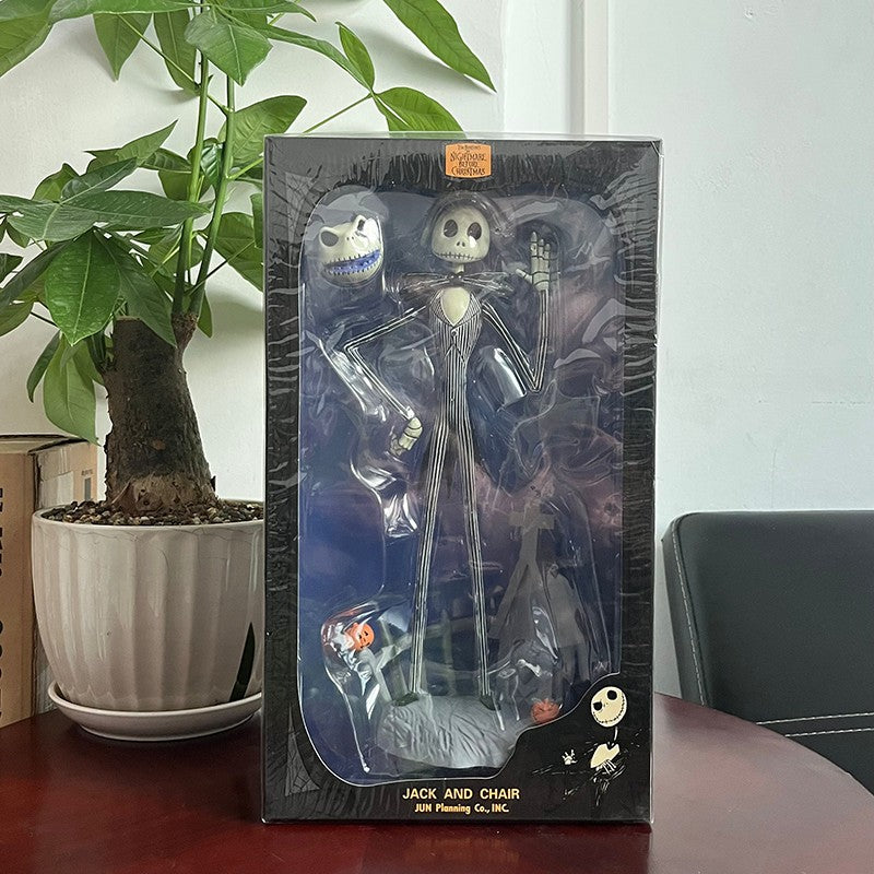 O Pesadelo Antes do Natal Jack Skellington Action Figure 12 Rostos Jack Jack Cadeira Versão Especial Modelo de Brinquedo Presente de Halloween