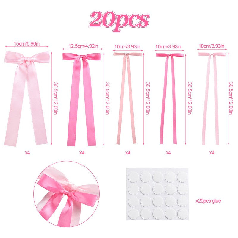 20Pcs Pink Bow Wall Decor, DIY Bow Photo Backdrop for Birthday Wedding Bachelorette Party Home Room Decoration DIY Gifts Ribbon