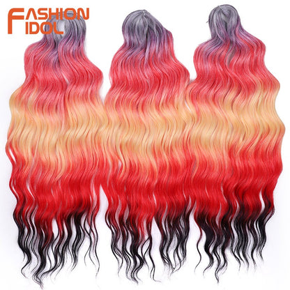 FASHION IDOL Cabelo de Crochê Torção Laranja Extensões de Cabelo Trançado de Onda Profunda Sintética Cabelo Onda de Água 24 Polegadas Fibra Resistente ao Calor