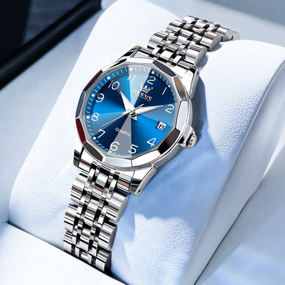 OLEVS Elegant Fashion Women's Watches Luxury Brand Original Quartz Watch for Ladies Waterproof Stainless Steel Luminous Date
