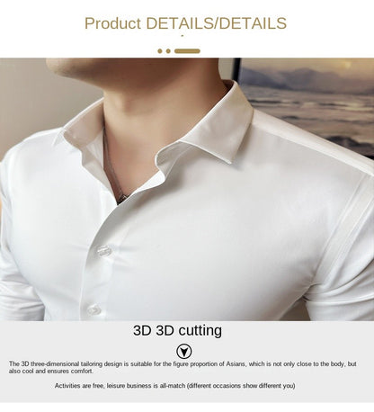 Seamless silk business casual shirt, long sleeved white non ironing elastic silk sliding cross shirt, men's formal wear
