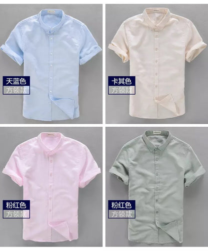 HOO2025 linen shirt young male leisure cotton shirts with short sleeves business cultivate one's morality thin comfortable shirt