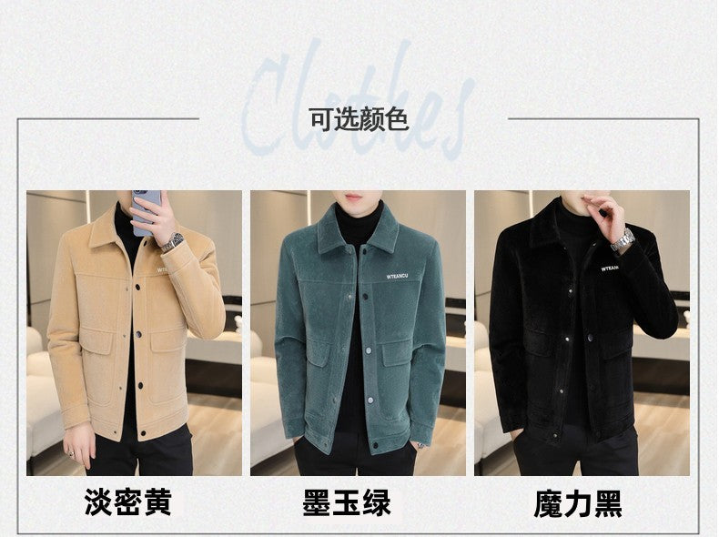 2022 Winter Wool Blends Jacket Plush Velvet and Short Thicken Trench Coat Casual Business Woolen Overcoat Social Men Clothing