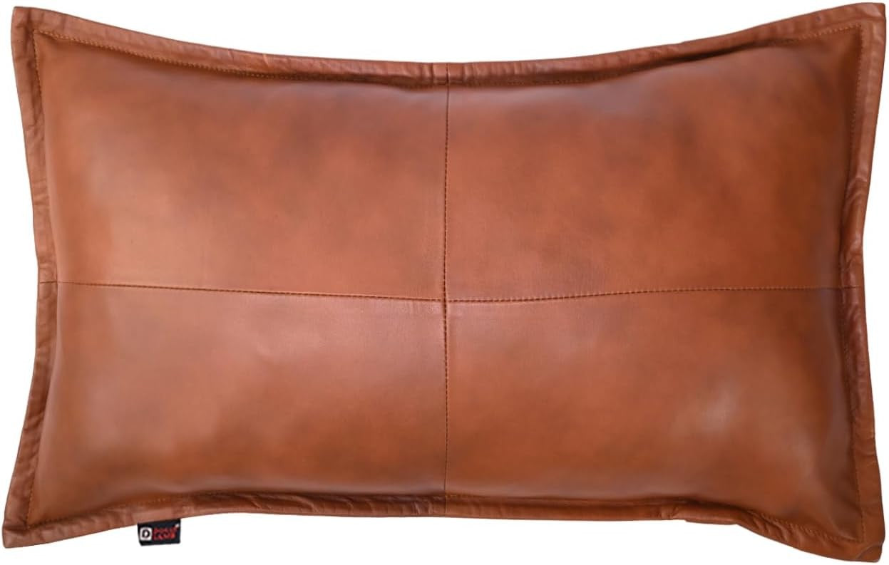 Lambskin Leather Pillow Cover - Dolly Lamb Sofa Cushion Case - Decorative Throw Cover for Living Room and Bedroom, 12x20 Inches