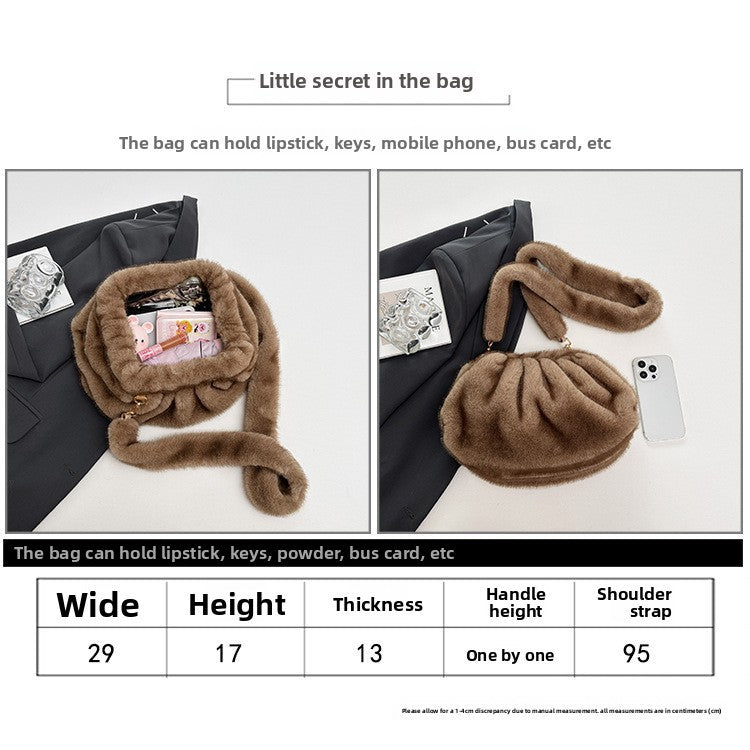 Elegant Wrinkled Cloud Clutch Bag Faux Fur Shell Shoulder Crossbody Bag Women Stylish Pillow Bag Guangzhou High Quality Bag