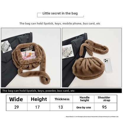 Elegant Wrinkled Cloud Clutch Bag Faux Fur Shell Shoulder Crossbody Bag Women Stylish Pillow Bag Guangzhou High Quality Bag