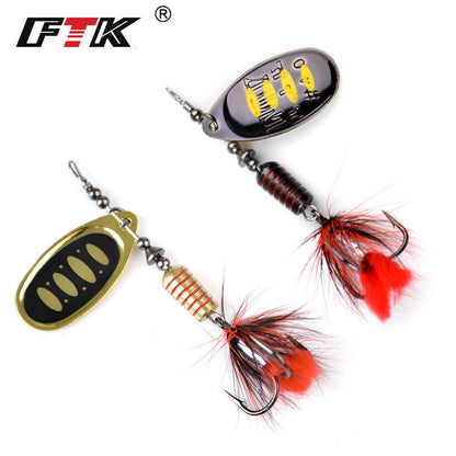 Isca de Pesca FTK Spinner Bait Colher 1pc Pena Isca para Água Salgada Acessórios Anzol Triplo Metal Isca Dura Wobblers Tackle