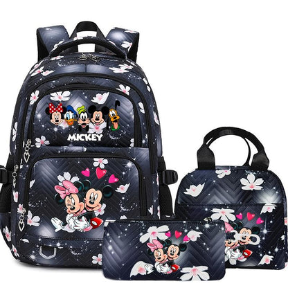 Mochila Mickey Minnie 3 Peças para Meninas e Meninos com Lancheira e Estojo, Mochila Escolar Fofa para Ensino Fundamental e Médio, Presente de Natal
