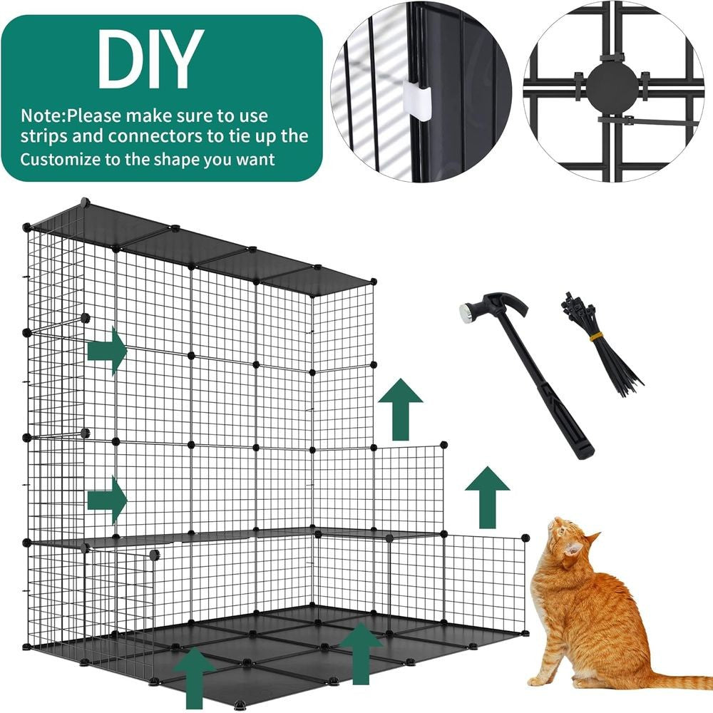 Gaiola Grande Interna com Armazenamento Cubo DIY Gatis Externos Cercados Metálicos com Rede Plataformas para 1-4 Gatos 5 Níveis