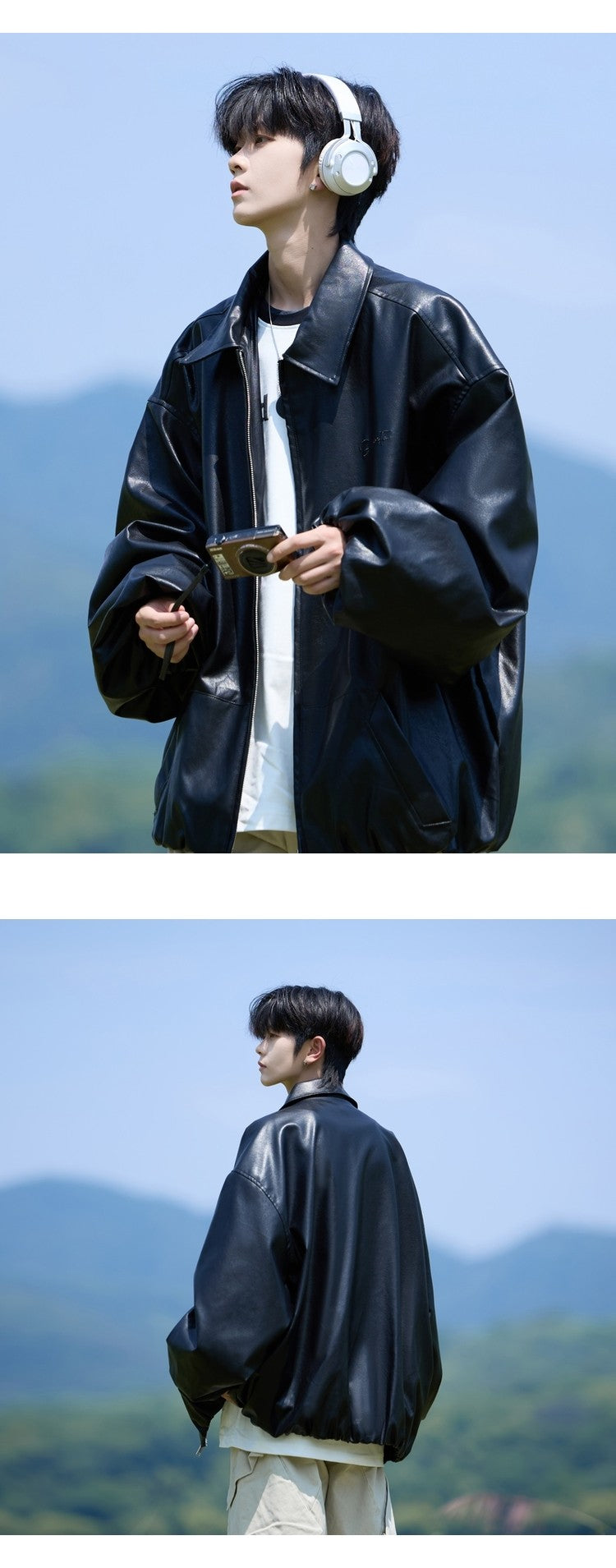 Trend Men's Faux Leather Jacket Autumn Winter Fashionable Solid Color Standing collar PU Leather Biker Jacket Handsome Men Coat