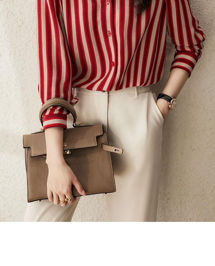 French Style Fashion Spring Shirts New Women's Polo-Neck Striped Single Breasted Simplicity Versatile Loose Long Sleeve Tops