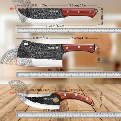 ZENG 4pcs Forged Kitchen Knives Meat Vegetable Hammered Style Chopper Red Sandalwood Handle Stainless Steel Bone Cutting Knife