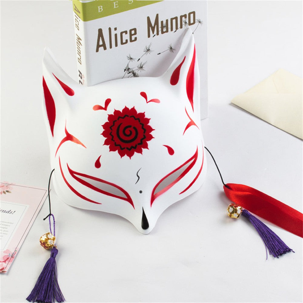 New Fashion Anime Fox Mask Hand-Painted Half Face Cat Mask With Tassels Bell Halloween Masquerade Party Festival Cosplay Gift