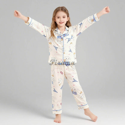 Children's Full Sleeve Button Down 2piece Kuromi Girls Pajamas Sets Boys Cinnamorolls Pyjamas Suits Kids Loungewear Homewear