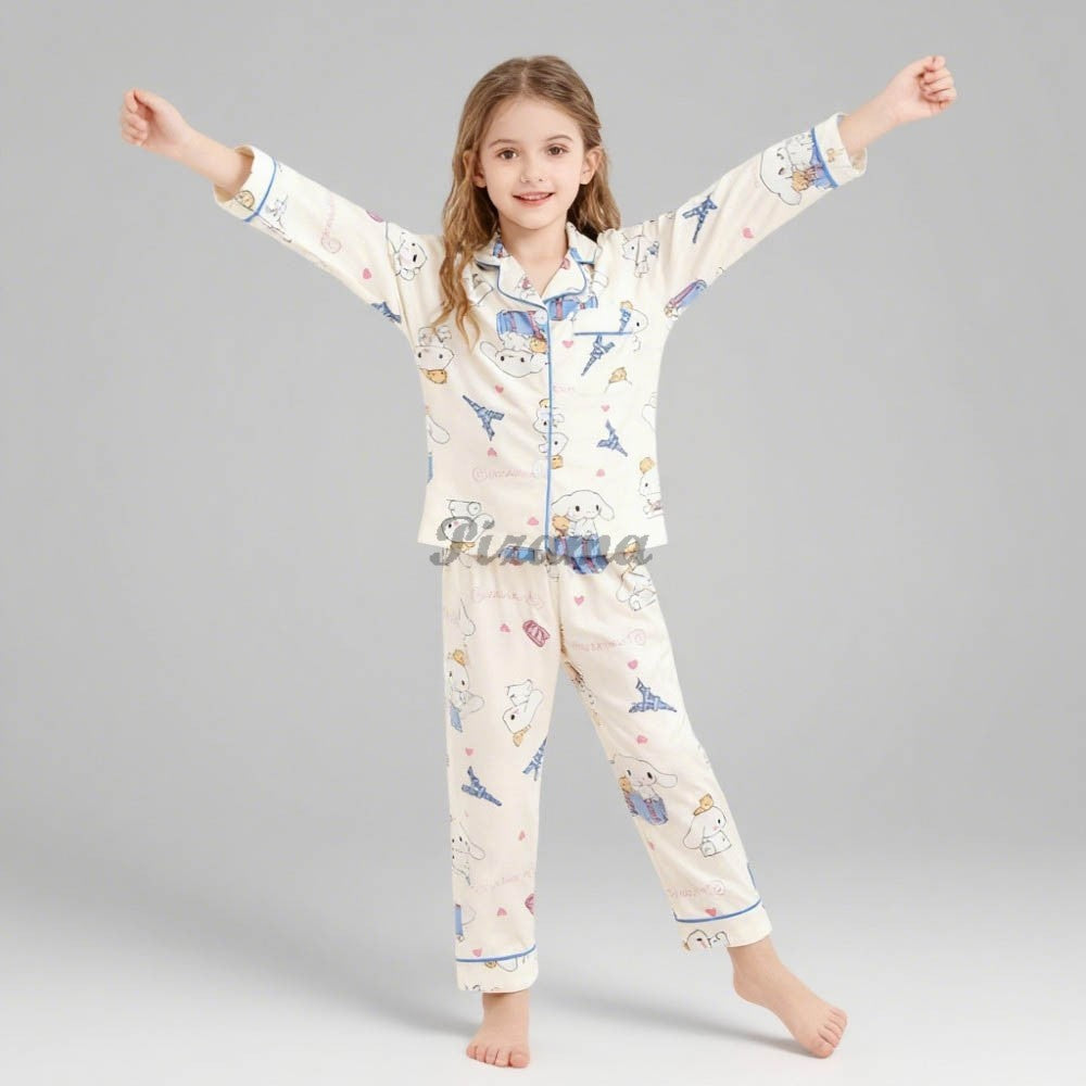 Children's Full Sleeve Button Down 2piece Kuromi Girls Pajamas Sets Boys Cinnamorolls Pyjamas Suits Kids Loungewear Homewear