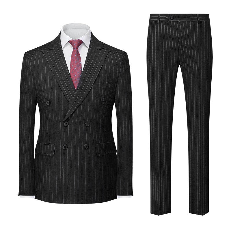 Blue Pinstripe Men's Double-breasted Suit Two-piece, Wedding/Party/Business Dress Jacket and Pants, Red Gray Male Sets M-4XL 5XL