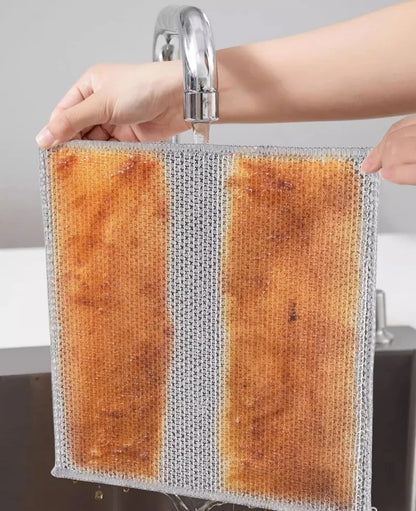 20/5pçs Pano de Limpeza de Fio de Aço Espessado Sem Riscos Dupla Camada Ferro Microfibra Pano de Prato de Malha Esponja de Lavar Panelas Panos de Cozinha