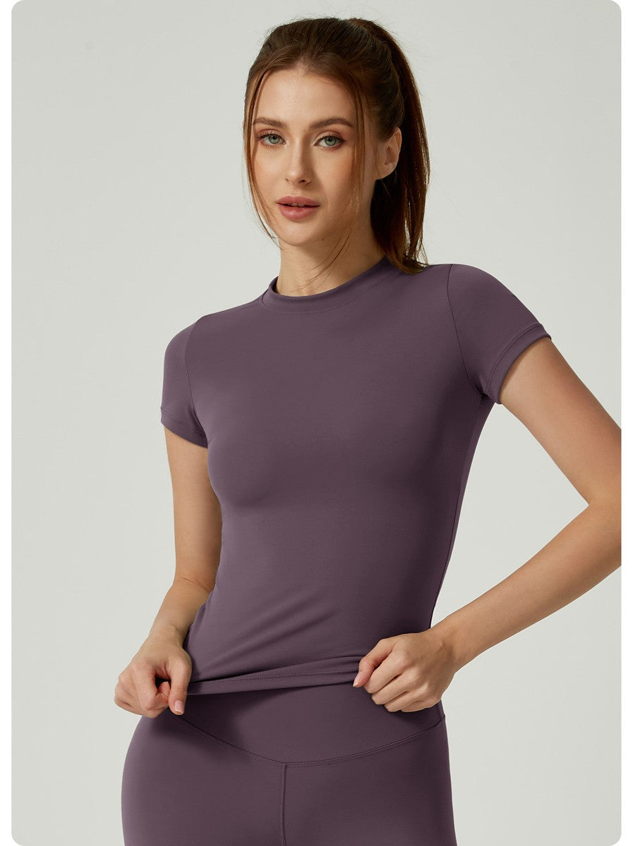 New Women Running Sports T Shirt Summer Short Sleeve Round Neck Breathable Stretchy GYM Yoga Slim Fitness Active Top Tee