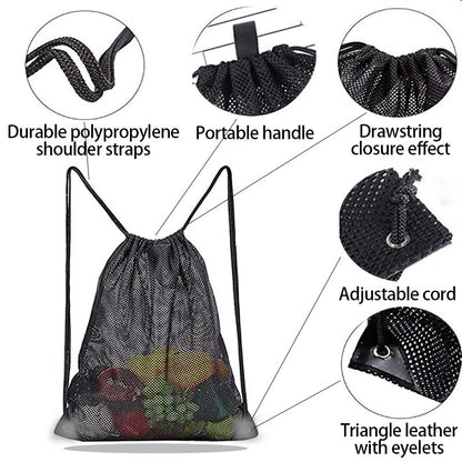 Mesh Drawstring Backpack Bags Heavy Duty Multi Functional Black Mesh Pouch Beach Toys Bag Beach Bag