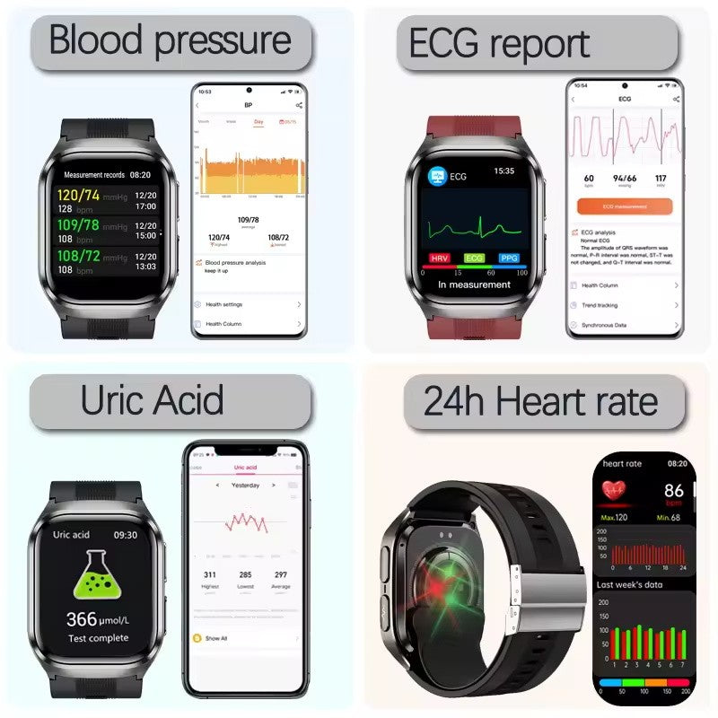 2025 Novo Smartwatch de Enfermagem de Grau Médico Air Bag para Homens, Gordura Sanguínea, ECG+PPG, Pressão Arterial, Transmissão, NFC, Chamada BT HD, Smartwatch de Saúde para Mulheres