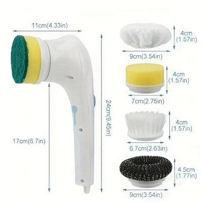 Cordless Handheld Scrubber with 5 Interchangeable Brush Heads, Rechargeable Rotating Cleaning Brush for Bathrooms, Kitchens, Flo