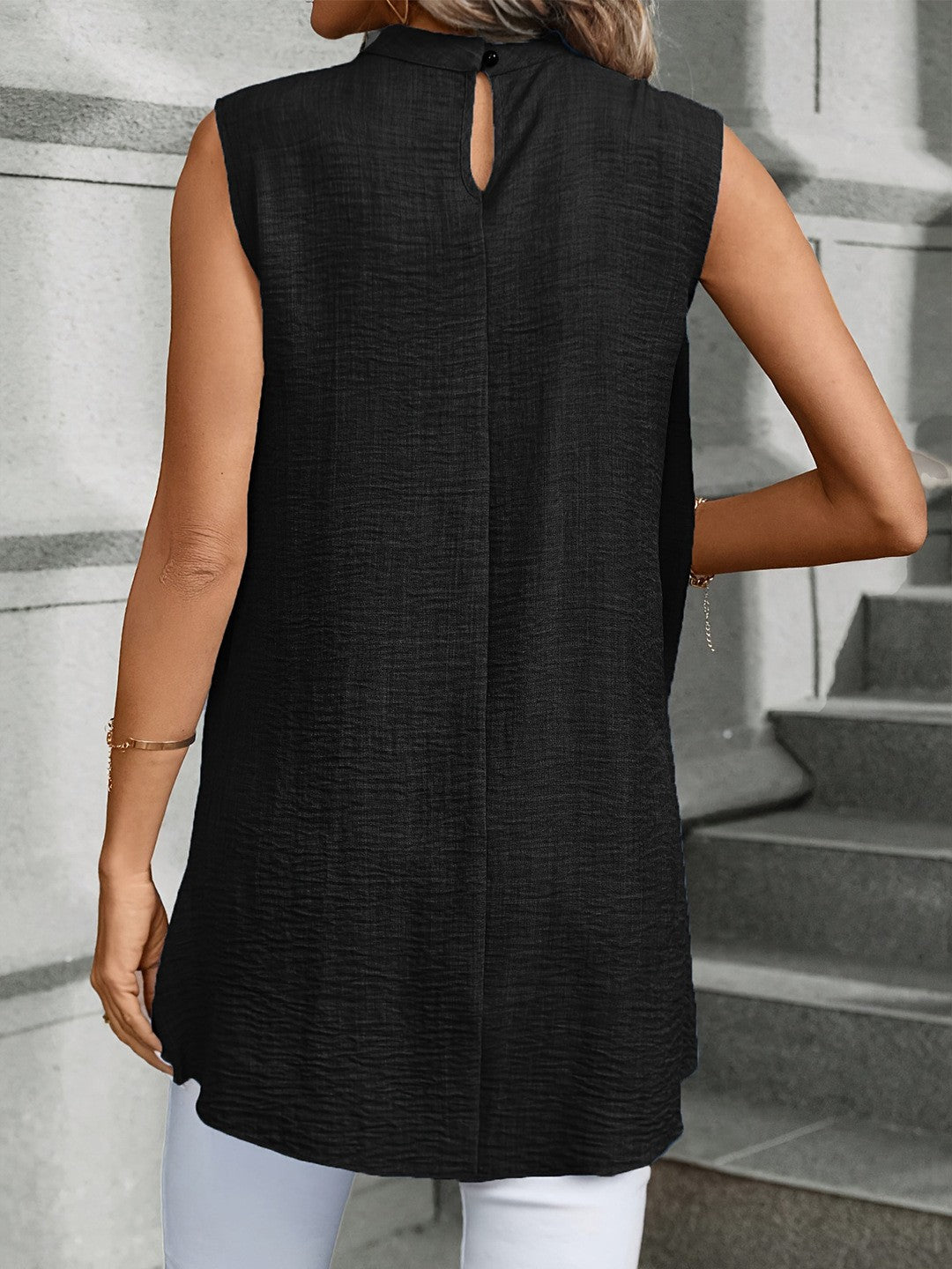 Two Fake Pieces Shirts For Women 2024 Fashion O-neck Sleeveless Shirt Tops Summer Elegant Solid Blouse Top Femme Black