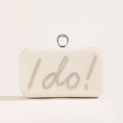 I Do Letter Evening Bags For Women Bridal Clutches Pearl Beading Wedding Party Purse Trendy Designer Chain Shoulder Handbag