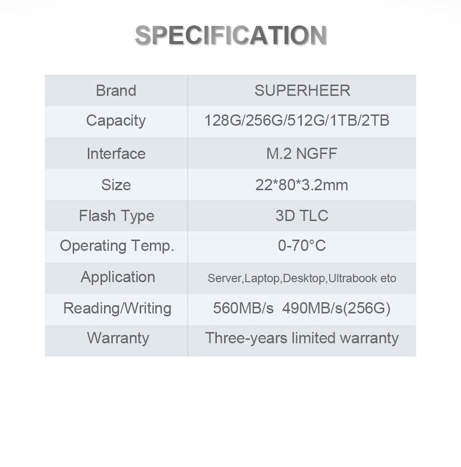 SSD SUPERHEER M.2 SATA 512 GB SATA3 Solid State Drive 256 GB 128 GB 1 TB 2 TB 2280 mm NGFF Disco Rígido para Notebook
