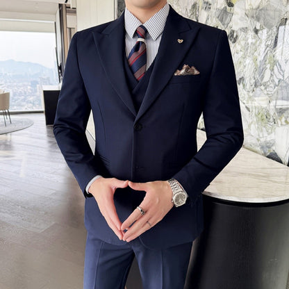 Slim-fit Three-Piece Suit Korean Style Two-Button Formal Wedding Tuxedo Business Suit Beautiful Groomsmen Best Man Suit