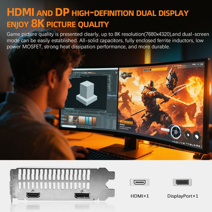 Placa de vídeo para jogos AIBOMAN RX6500XT 4G Fox Backboard Pattern GDDR6 64Bit Interface de saída HDMI*1+DP*1