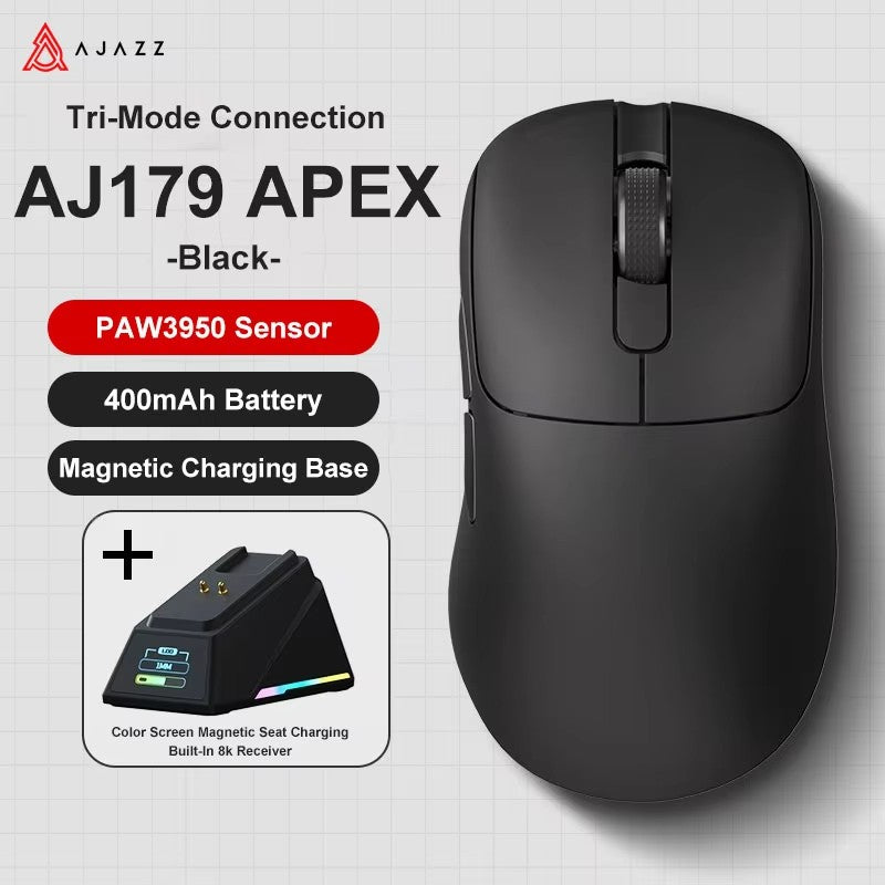 AJAZZ AJ179 APEX PAW3950 30000DPI 8Khz Wireless Gaming Mouse Right Handed Ergonomic Mouse with RGB Magnetic Screen Charging Base