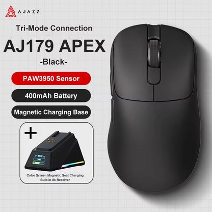 AJAZZ AJ179 APEX PAW3950 30000DPI 8Khz Wireless Gaming Mouse Right Handed Ergonomic Mouse with RGB Magnetic Screen Charging Base