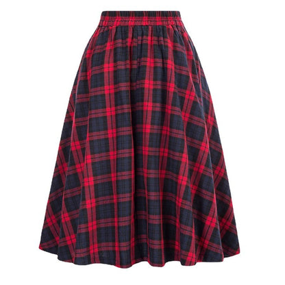 High Waisted Plaid Large Swing Skirt, Fashionable Women's Plaid Elastic Waisted A-line Skirt
