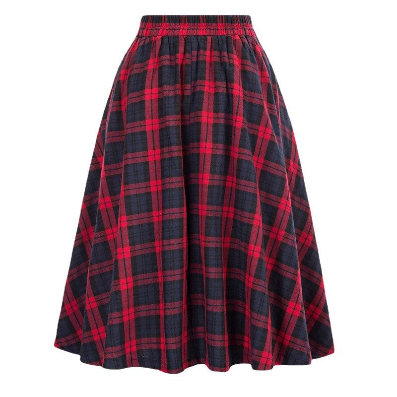 High Waisted Plaid Large Swing Skirt, Fashionable Women's Plaid Elastic Waisted A-line Skirt