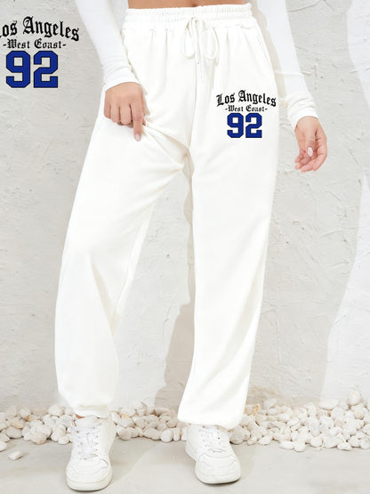 Los Angeles West Coast 92 Prints Sweatpants Womens Casual Jogger Pants Elastic Waist Pocket Fleece Trousers Autumn Woman Clothes