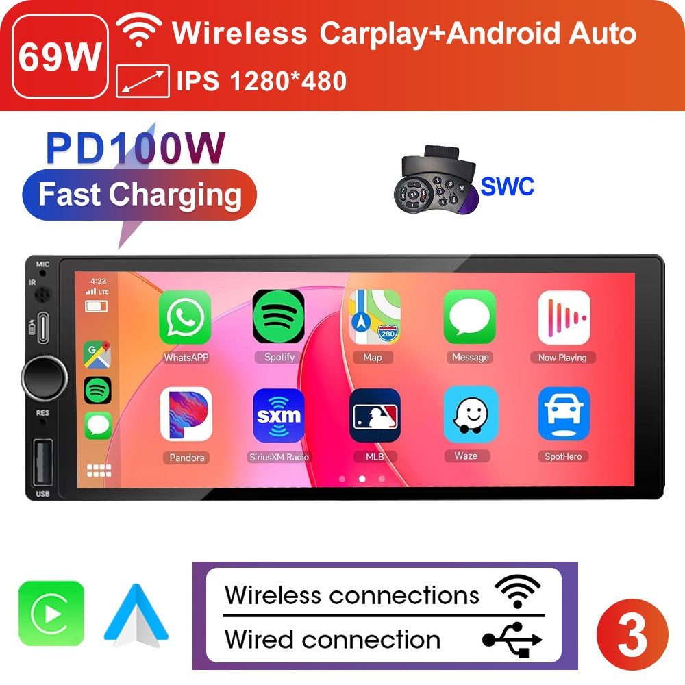 LEHX 1din 6.9 IPS Touch Screen Carplay Android Auto Mirror Link Car Radio Multimedia 1 din Car Stereo MP3 MP5 Player FM Headunit