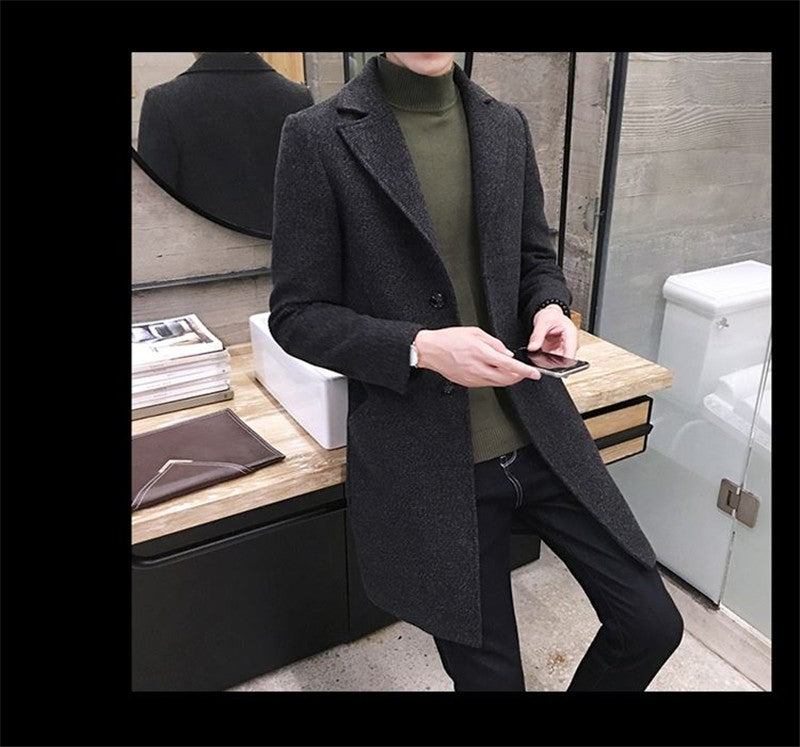 Men's Thick Wool Blends Trench Long Casual Top Coats Fashion Warm Coat Lapel Collar Overcoat Plus Size 5XL Male Slim Windbreaker
