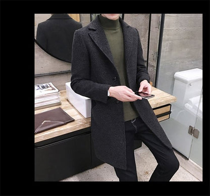 Men's Thick Wool Blends Trench Long Casual Top Coats Fashion Warm Coat Lapel Collar Overcoat Plus Size 5XL Male Slim Windbreaker