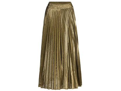Check Skirt Pleated Maxi Skirt High Waist Harajuku Large Swing Gold Long Skirts For Women  XXL Saias