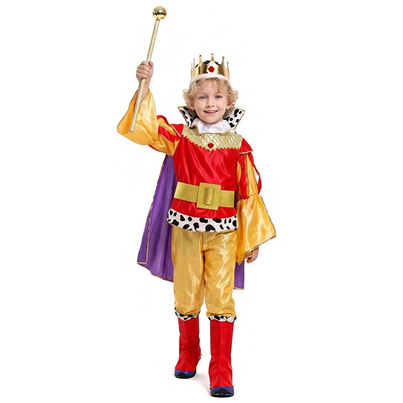 Boy King Prince Role Playing Costume Royal Set Prince Crown Cloak Halloween Birthday Makeup Party Gorgeous Dress Up No scepter