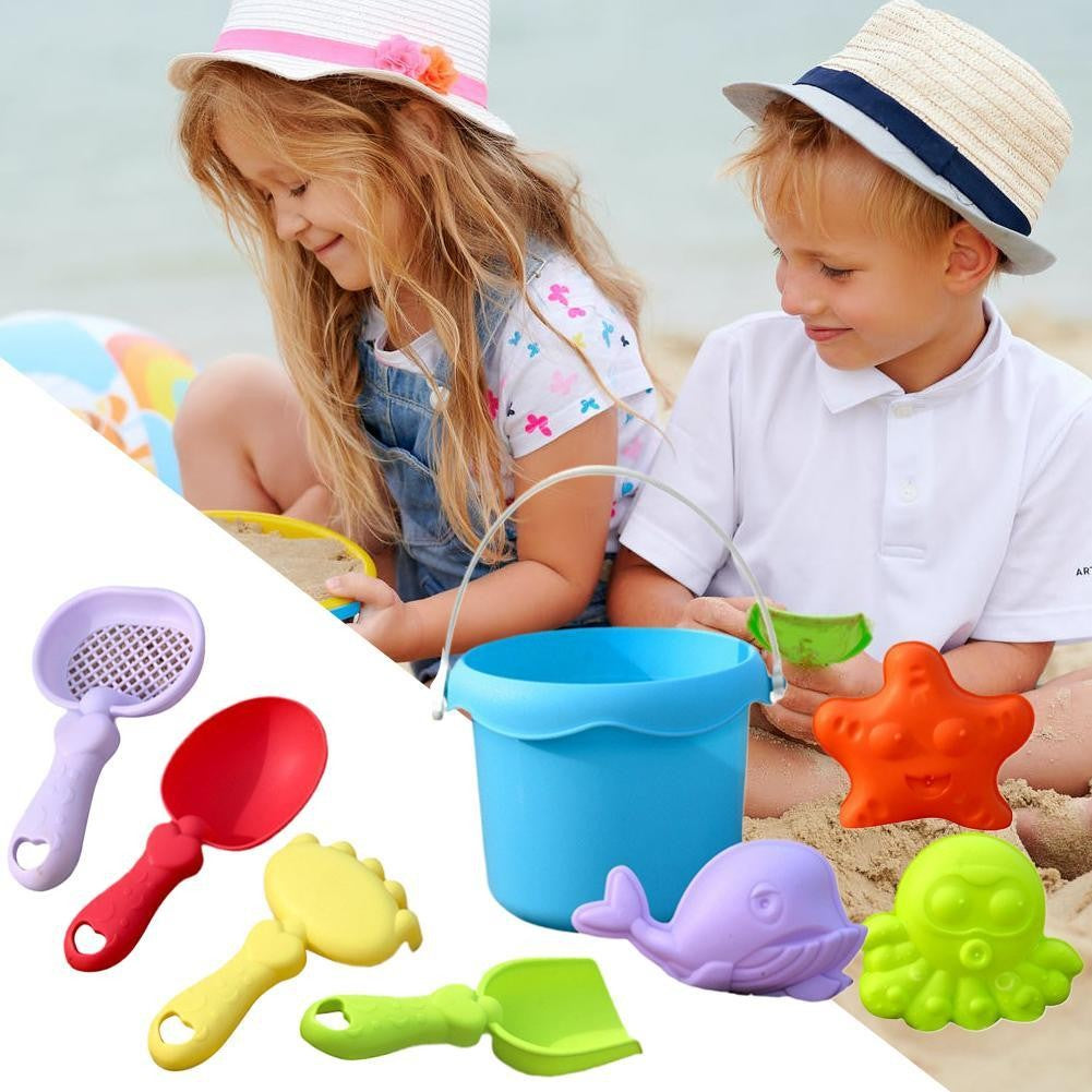 Beach Toy Set for Kids Plastic Sand Play Set with Bucket, Shovels, Molds Sea Creature Molds, Smooth Edges, Bright Colors