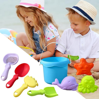 Beach Toy Set for Kids Plastic Sand Play Set with Bucket, Shovels, Molds Sea Creature Molds, Smooth Edges, Bright Colors