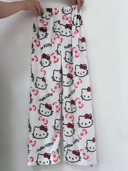 Y2K Hello Kitty Pajamas Pants Sanrio Anime Women's Pajama Pants Cartoon Fashion Home Sleepwear Trousers Leisure Home Clothing