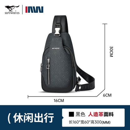 Septwolves Business Thin Printed Leather Crossbody Sling Bag Man Fashion Casual Travel Monogram Print Fabric iPad Shoulder Bag