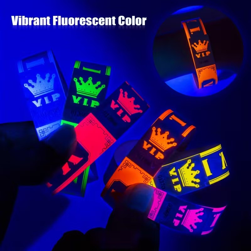 100pcs VIP Neon Paper Bracelets Fluorescent Waterproof Disposable Bracelets Tamper-Proof For Parties, Music Festivals & Events