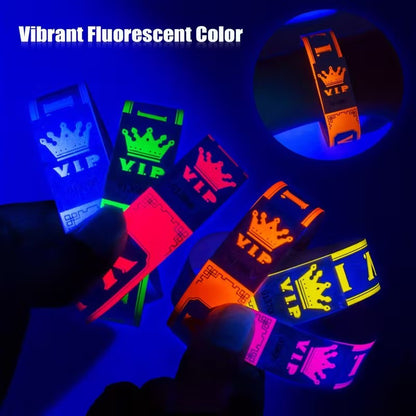 100pcs VIP Neon Paper Bracelets Fluorescent Waterproof Disposable Bracelets Tamper-Proof For Parties, Music Festivals & Events