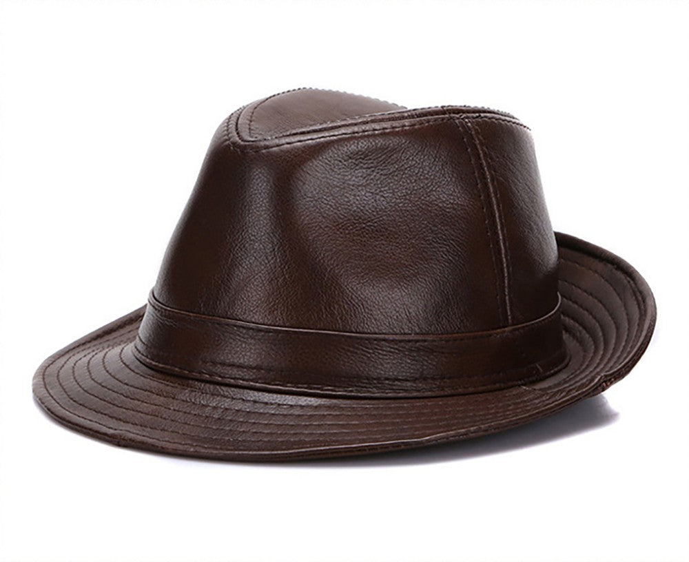 2025 Men Fashion Caps Autumn Winter Warm New Cowboy  100% Real Cowhide Leather Hats Men Real Genuine Cowhide Leather Top Hats